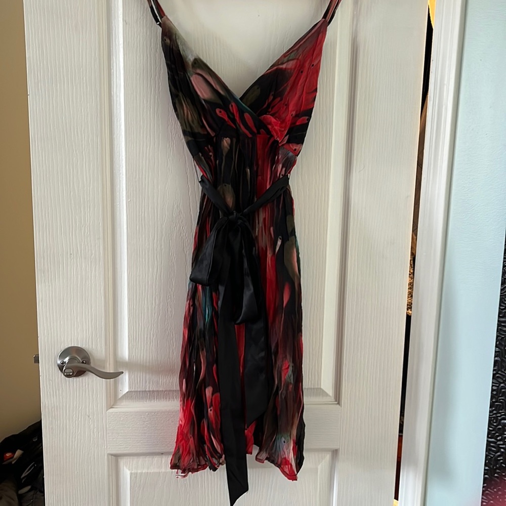 Girls Empire waist crinkle water colour dress with sash - GUC. Size L